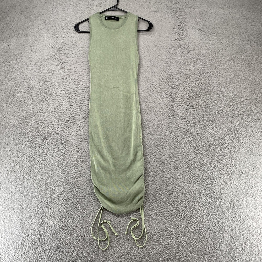 Lioness Dress Womens XS Sage Green Knit Ruched Bodycon Tank Rib Knit Knee Length